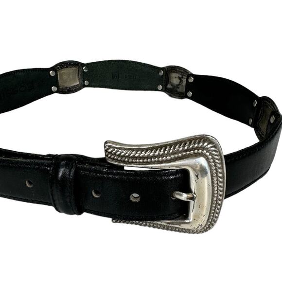 Vintage Fossil Black Leather Concho Style Belt Medium Western Rodeo Cowgirl - Picture 3 of 8